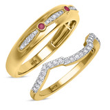Photo of Lone 1/3 CT. T.W. Ruby and Diamond Matching Wedding Band Set 14K Yellow Gold [WB2069Y]