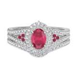 Photo of Kantuta 1 1/3 CT. T.W. Ruby and Diamond Matching Bridal Ring Set 10K White Gold [BR2087W-C000]