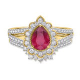 Photo of Kana 2 1/6 CT. T.W. Ruby and Diamond Matching Bridal Ring Set 10K Yellow Gold [BR2068Y-C000]