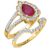 Photo of Kana 2 1/6 CT. T.W. Ruby and Diamond Matching Bridal Ring Set 10K Yellow Gold [BR2068Y-C000]