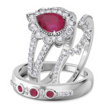 Photo of Kana 2 1/3 CT. T.W. Ruby and Diamond Trio Matching Wedding Ring Set 14K White Gold [BT2068W-C000]