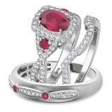 Photo of Lone 2 1/3 CT. T.W. Ruby and Diamond Trio Matching Wedding Ring Set 14K White Gold [BT2069W-C000]