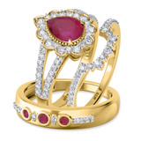 Photo of Kana 2 1/3 CT. T.W. Ruby and Diamond Trio Matching Wedding Ring Set 14K Yellow Gold [BT2068Y-C000]
