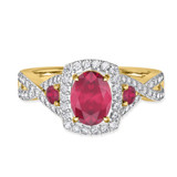 Photo of Lone 2 1/3 Carat T.W. Ruby and Diamond Trio Matching Wedding Ring Set 14K Yellow Gold [BT2069YE-C000]