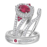 Photo of Kantuta 1 1/2 Carat T.W. Ruby and Diamond Trio Matching Wedding Ring Set 14K White Gold [BT2087W-C000]