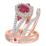 Photo of Kantuta 1 1/2 CT. T.W. Ruby and Diamond Trio Matching Wedding Ring Set 14K Rose Gold [BT2087R-C000]