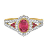 Photo of Kantuta 1 1/2 CT. T.W. Ruby and Diamond Trio Matching Wedding Ring Set 14K Yellow Gold [BT2087YE-C000]