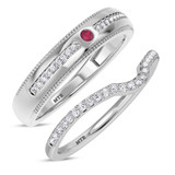Photo of Kantuta 1/3 Carat T.W. Ruby and Diamond Matching Wedding Band Set 10K White Gold [WB2087W]