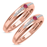 Photo of Erica 1/7 Carat T.W. Ruby and Diamond Matching Wedding Band Set 10K Rose Gold [WM2070R]
