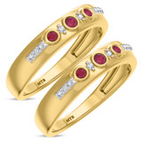 Photo of Kana 1/5 CT. T.W. Ruby and Diamond Matching Wedding Band Set 10K Yellow Gold [WM2068Y]