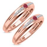 Photo of Erica 1/7 CT. T.W. Ruby and Diamond Matching Wedding Band Set 14K Rose Gold [WM2070R]