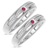 Photo of Kantuta 1/7 CT. T.W. Ruby and Diamond Matching Wedding Band Set 14K White Gold [WM2087W]