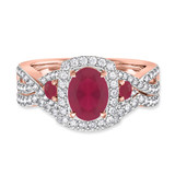 Photo of Lone 2 1/5 Carat T.W. Ruby and Diamond Matching Bridal Ring Set 10K Rose Gold [BR2069R-C000]