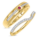 Photo of Kantuta 1/3 CT. T.W. Ruby and Diamond Matching Wedding Band Set 10K Yellow Gold [WB2087Y]