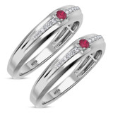 Photo of Erica 1/7 CT. T.W. Ruby and Diamond Matching Wedding Band Set 10K White Gold [WM2070W]
