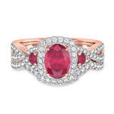 Photo of Lone 2 1/5 CT. T.W. Ruby and Diamond Matching Bridal Ring Set 14K Rose Gold [BR2069R-C000]