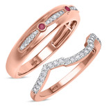 Photo of Lone 1/3 Carat T.W. Ruby and Diamond Matching Wedding Band Set 14K Rose Gold [WB2069R]