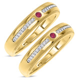 Photo of Kantuta 1/7 Carat T.W. Ruby and Diamond Matching Wedding Band Set 14K Yellow Gold [WM2087Y]
