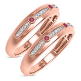 Photo of Lone 1/7 Carat T.W. Ruby and Diamond Matching Wedding Band Set 14K Rose Gold [WM2069R]