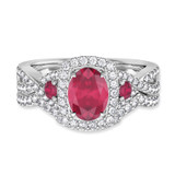 Photo of Lone 2 1/5 Carat T.W. Ruby and Diamond Matching Bridal Ring Set 10K White Gold [BR2069W-C000]