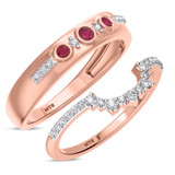 Photo of Kana 3/8 CT. T.W. Ruby and Diamond Matching Wedding Band Set 10K Rose Gold [WB2068R]