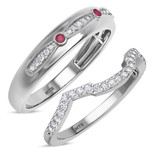 Photo of Lone 1/3 Carat T.W. Ruby and Diamond Matching Wedding Band Set 10K White Gold [WB2069W]