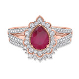 Photo of Kana 2 1/6 CT. T.W. Ruby and Diamond Matching Bridal Ring Set 10K Rose Gold [BR2068R-C000]