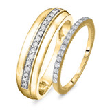 Photo of Grand Calla 3/8 ct tw. Diamond His and Hers Matching Wedding Band Set 10K Yellow Gold [WB552Y]