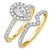Photo of Adeola 1 1/10 CT. T.W. Diamond Pear Solitaire Bridal Set 10K Yellow Gold [BR363Y-F045]