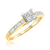 Photo of Petite Elegance 2/3 ct tw. Princess Cluster Engagement Ring 14K Yellow Gold [BT590YE-C000]