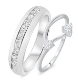 Photo of Interlace 3/4 ct tw. Diamond His and Hers Matching Wedding Band Set 10K White Gold [WB565W]