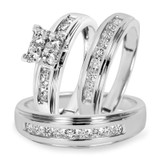Photo of Davenport 1 ct tw. Princess Cluster Trio Set 10K White Gold [BT515W-C000]
