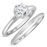 Photo of Allonia 1 Carat T.W. Diamond Round Solitaire Bridal Set 10K White Gold [BR375W-R095]