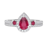 Photo of Ixora 1 1/4 CT. T.W. Ruby and Diamond Matching Bridal Ring Set 14K White Gold [BR2065W-C000]