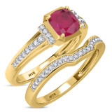 Photo of Bryony 1 3/8 CT. T.W. Ruby and Diamond Matching Bridal Ring Set 14K Yellow Gold [BR2067Y-C000]