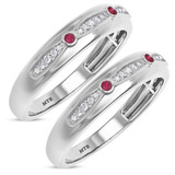 Photo of Ixora 1/7 CT. T.W. Ruby and Diamond Matching Wedding Band Set 14K White Gold [WM2065W]