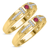 Photo of Bryony 1/5 CT. T.W. Ruby and Diamond Matching Wedding Band Set 14K Yellow Gold [WM2067Y]