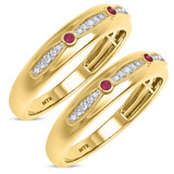 Photo of Ixora 1/7 Carat T.W. Ruby and Diamond Matching Wedding Band Set 10K Yellow Gold [WM2065Y]
