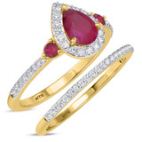 Photo of Ixora 1 1/4 Carat T.W. Ruby and Diamond Matching Bridal Ring Set 14K Yellow Gold [BR2065Y-C000]