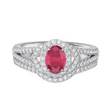 Photo of Bellerose 1 1/6 CT. T.W. Ruby and Diamond Matching Bridal Ring Set 14K White Gold [BR2064W-C000]