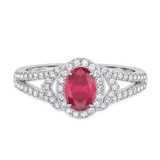 Photo of Bellerose 1 1/6 CT. T.W. Ruby and Diamond Matching Bridal Ring Set 14K White Gold [BT2064WE-C000]