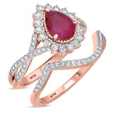 Photo of Liana 2 CT. T.W. Ruby and Diamond Matching Bridal Ring Set 14K Rose Gold [BR2084R-C000]
