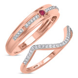 Photo of Liana 1/4 Carat T.W. Ruby and Diamond Matching Wedding Band Set 14K Rose Gold [WB2084R]