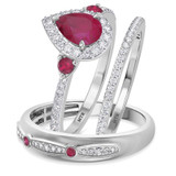 Photo of Ixora 1 3/8 CT. T.W. Ruby and Diamond Trio Matching Wedding Ring Set 14K White Gold [BT2065W-C000]