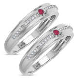 Photo of Bellerose 1/7 Carat T.W. Ruby and Diamond Matching Wedding Band Set 14K White Gold [WM2064W]