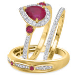 Photo of Ixora 1 3/8 Carat T.W. Ruby and Diamond Trio Matching Wedding Ring Set 14K Yellow Gold [BT2065Y-C000]