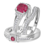 Photo of Bryony 1 5/8 CT. T.W. Ruby and Diamond Trio Matching Wedding Ring Set 14K White Gold [BT2067W-C000]
