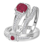 Photo of Bryony 1 5/8 CT. T.W. Ruby and Diamond Trio Matching Wedding Ring Set 14K White Gold [BT2067W-C000]