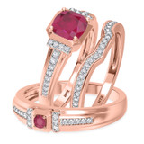 Photo of Bryony 1 5/8 CT. T.W. Ruby and Diamond Trio Matching Wedding Ring Set 14K Rose Gold [BT2067R-C000]