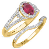 Photo of Bellerose 1 1/6 CT. T.W. Ruby and Diamond Matching Bridal Ring Set 10K Yellow Gold [BR2064Y-C000]
